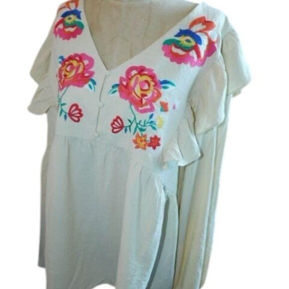 Oddy Size 2XL Plus Size Embroidered Long Sleeve Boutique Blouse NWT - Picture 2 of 2